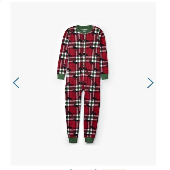 Little Blue House Holiday Moose On Plaid Union Suit - Picture 2 of 7